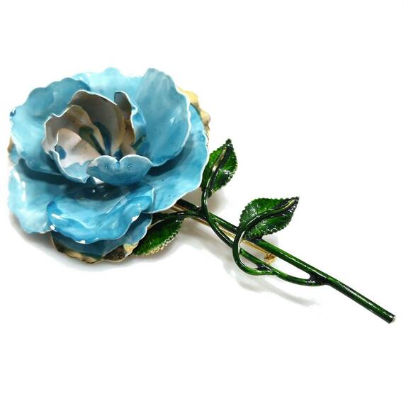 Vintage Enamel Large Flower Brooch, Turquoise Blue Green Gold, 1960s,  5" - Picture 10 of 10